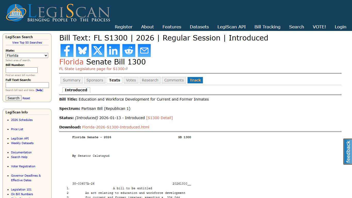 Bill Text: FL S1300 | 2026 | Regular Session | Introduced | LegiScan